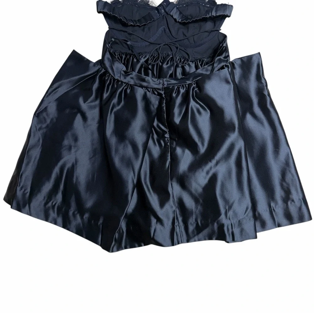 For Love & Lemons Black Virginia Mini Dress with Satin Gloves Womens M